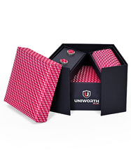 Red Geometric Cufflink Tie Set