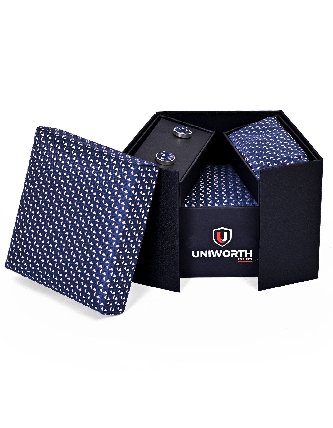 Blue Geometric Cufflink Tie Set