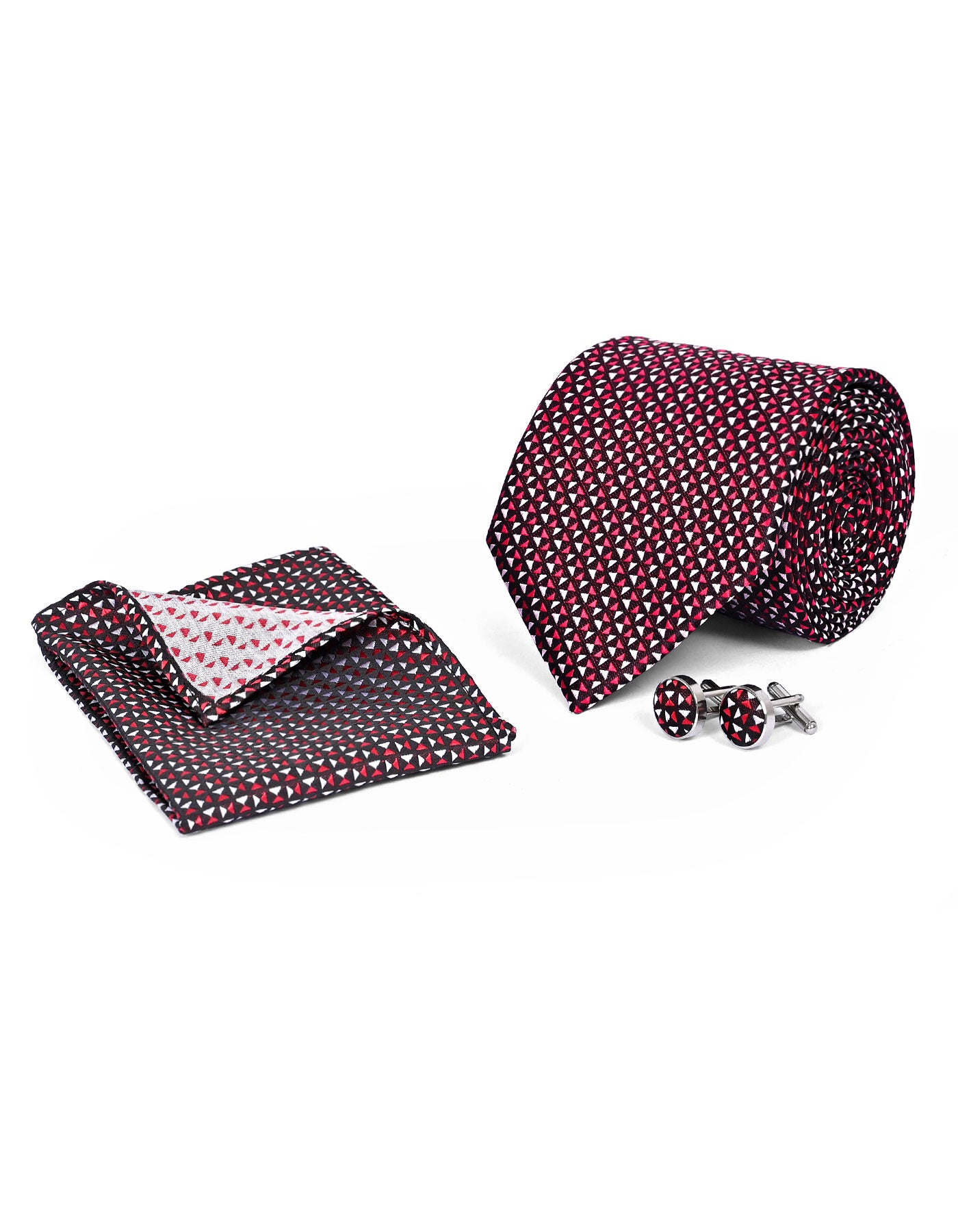 Red Geometric Cufflink Tie Set