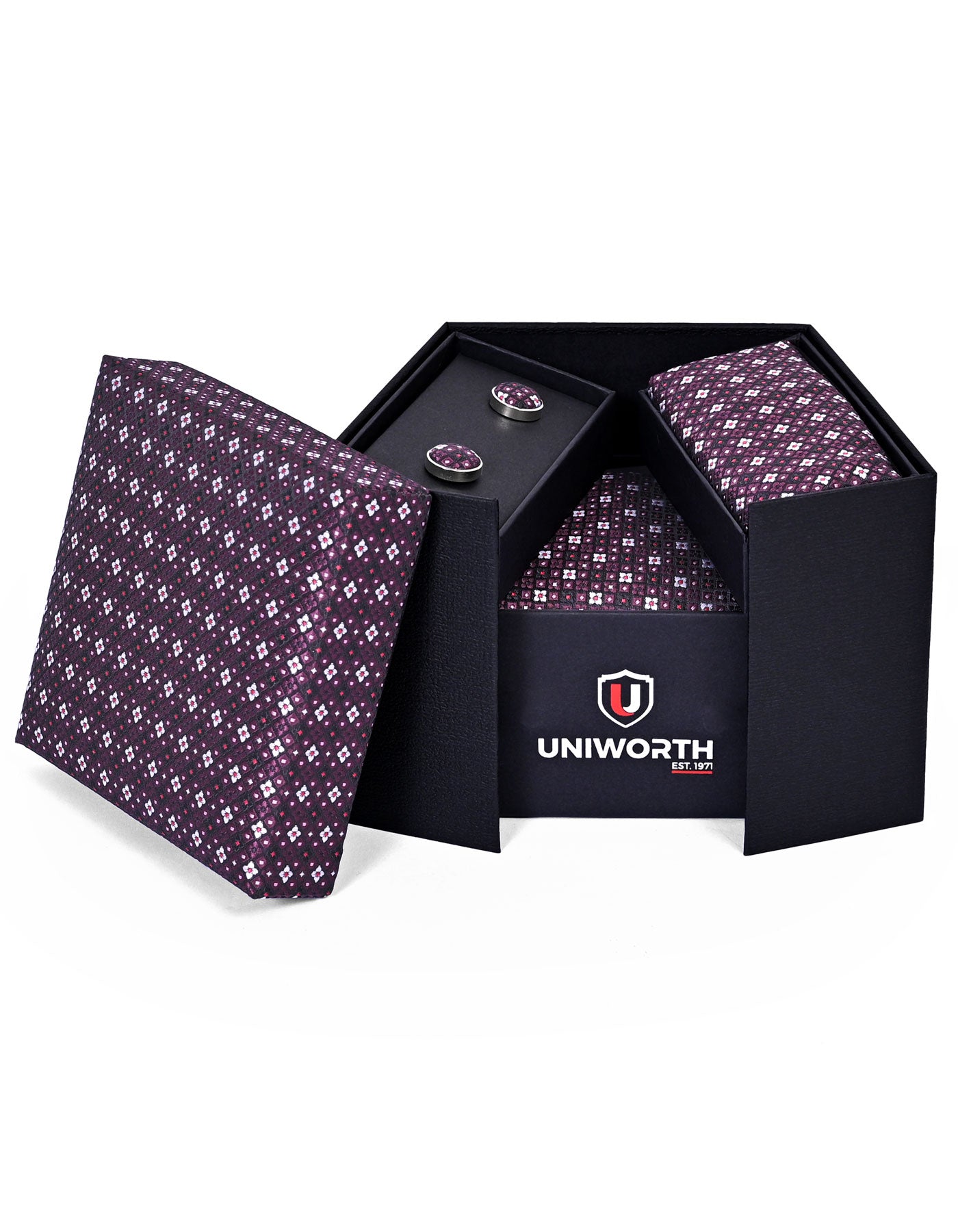 Maroon Floral Cufflink Tie Set