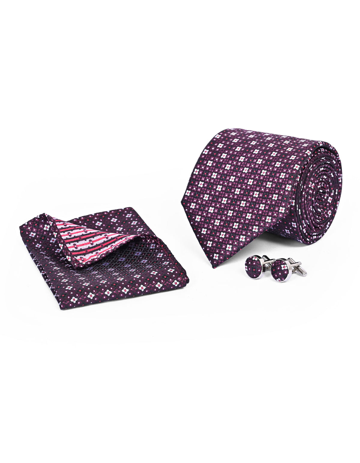 Maroon Floral Cufflink Tie Set