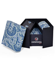 Navy Paisley Cufflink Tie Set