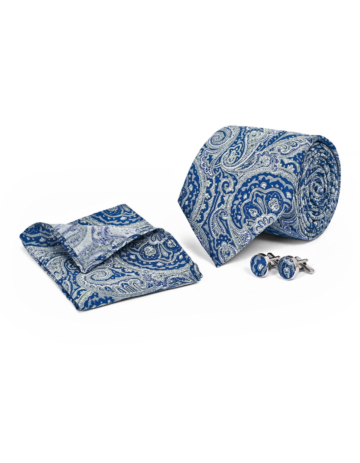 Navy Paisley Cufflink Tie Set