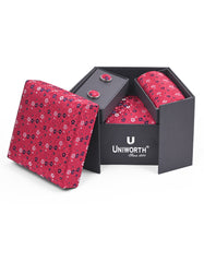 Red Floral Cufflink Tie Set