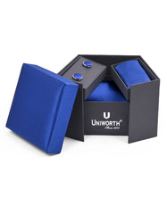 Blue Plain Cufflink Tie Set