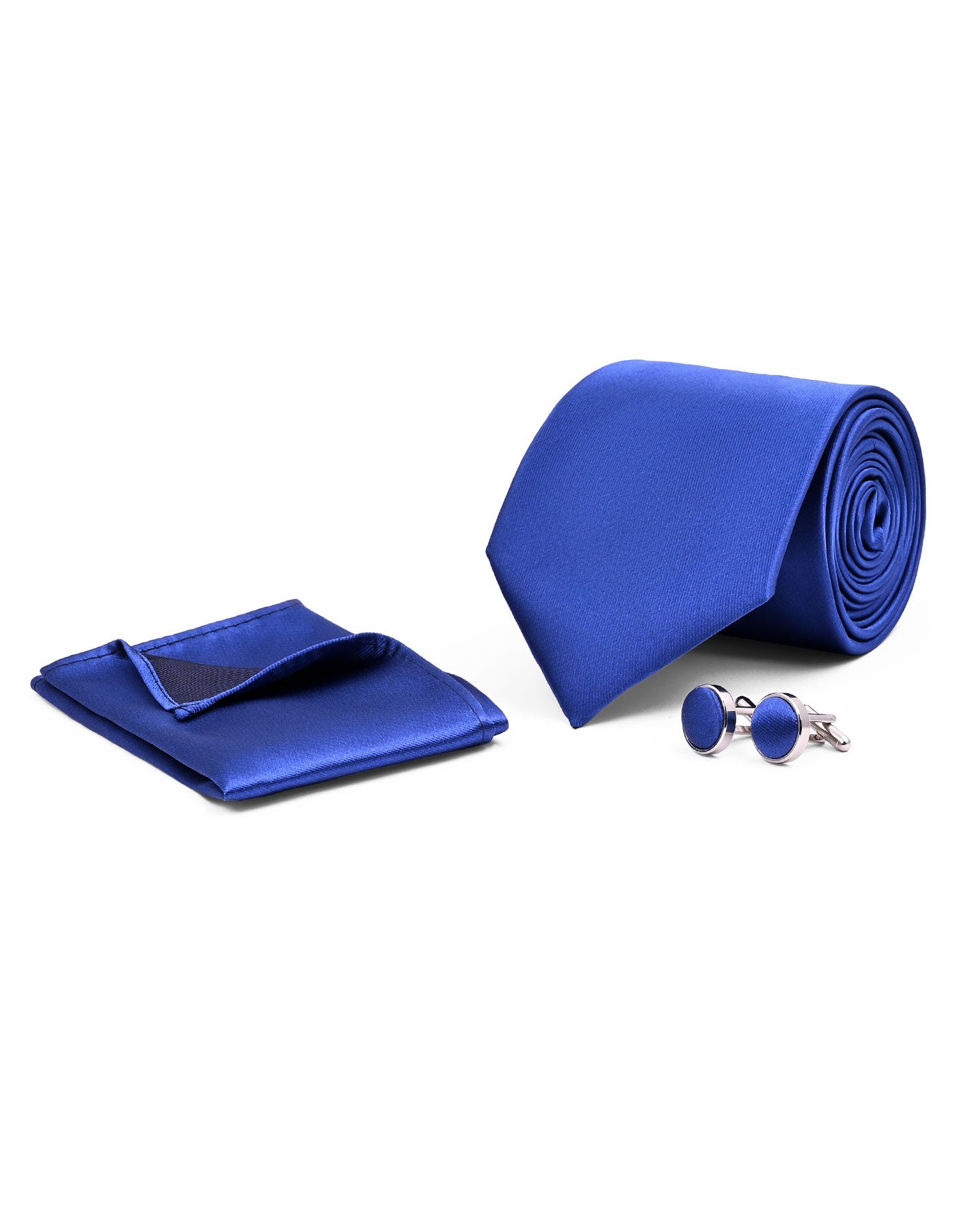 Blue Plain Cufflink Tie Set