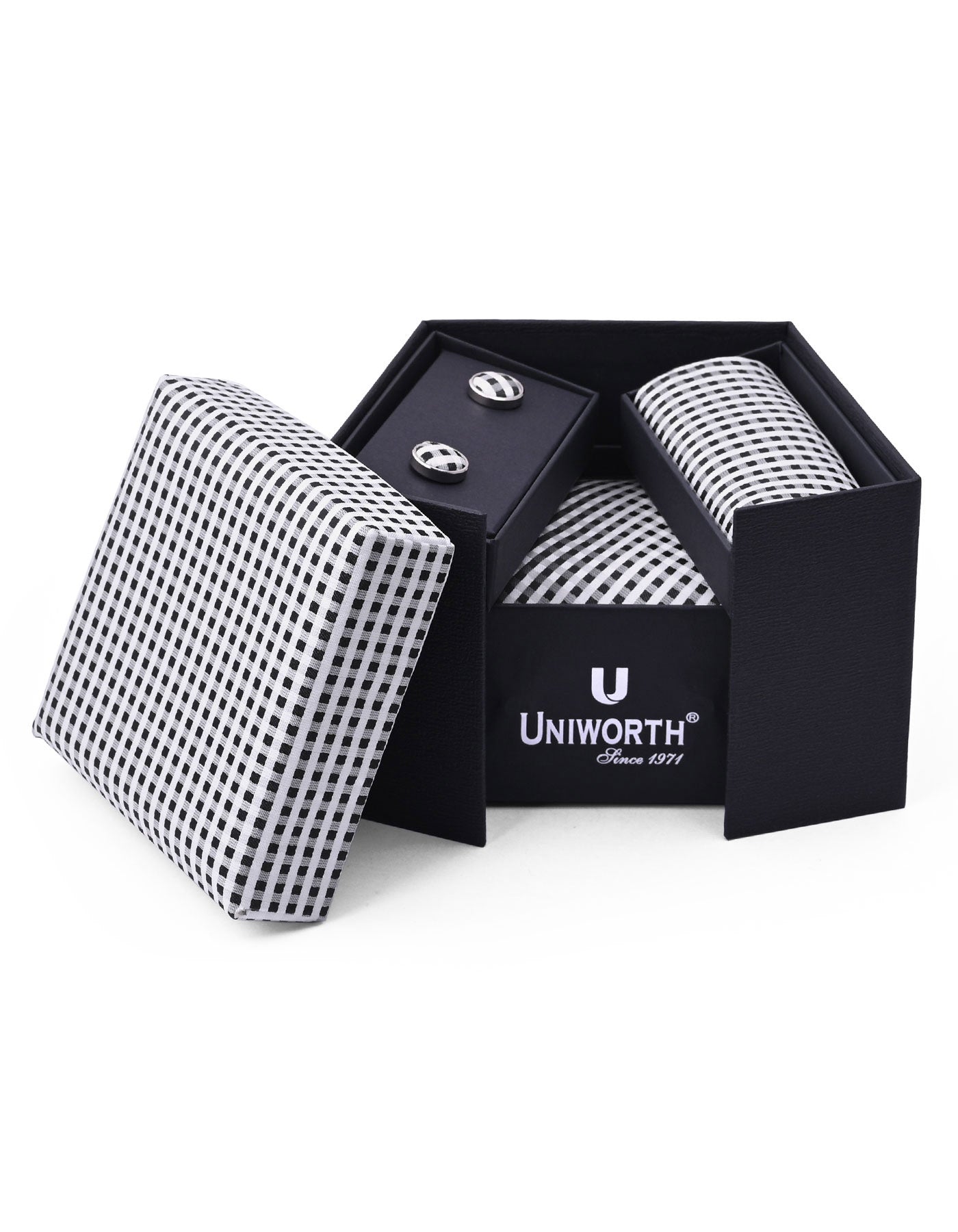 White Check Cufflink Tie Set
