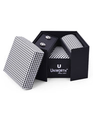White Check Cufflink Tie Set