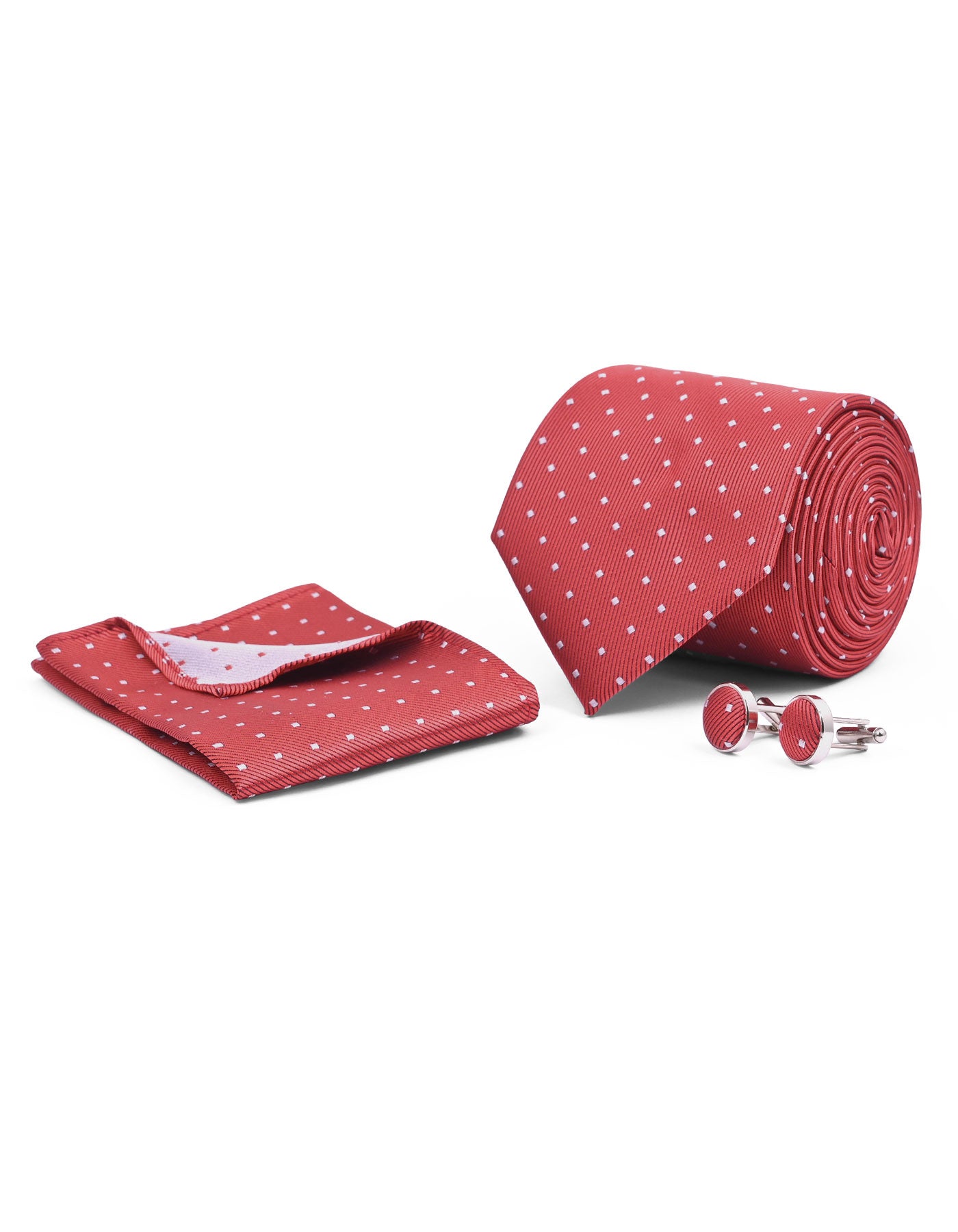 Red Geometric Cufflink Tie Set