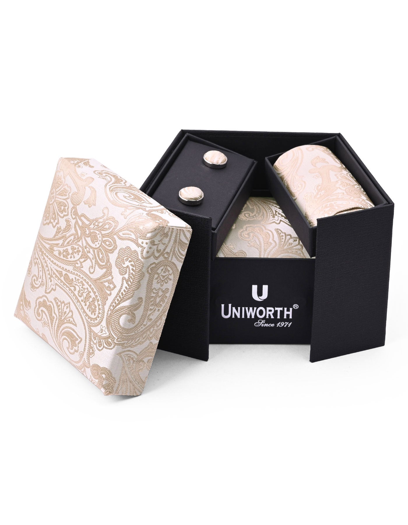 Cream Paisley Cufflink Tie Set