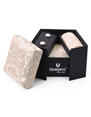 Cream Paisley Cufflink Tie Set