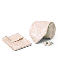 Cream Paisley Cufflink Tie Set