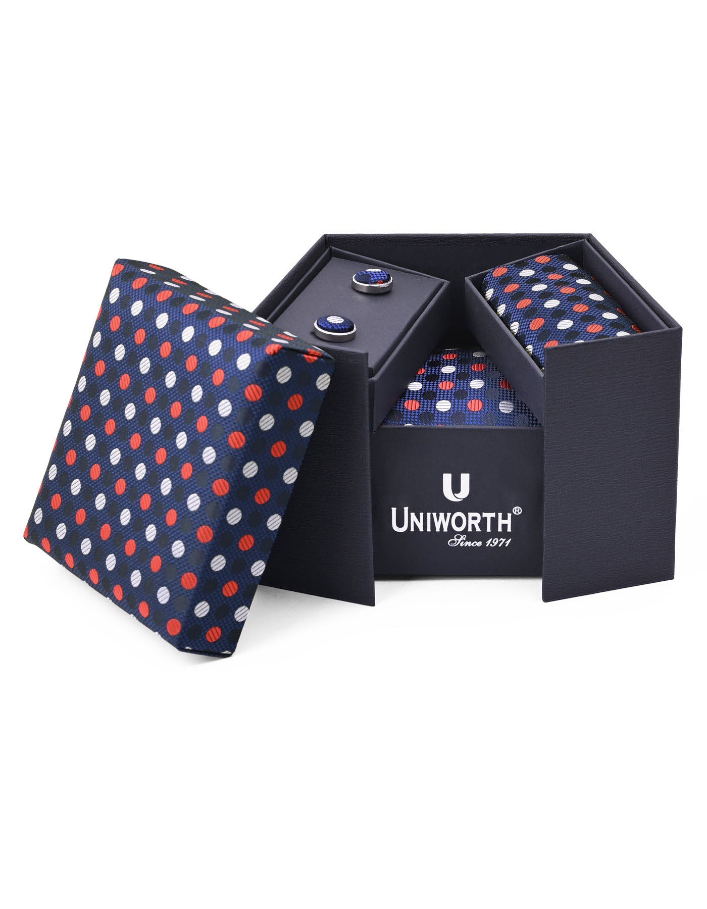 Navy Dotted Cufflink Tie Set