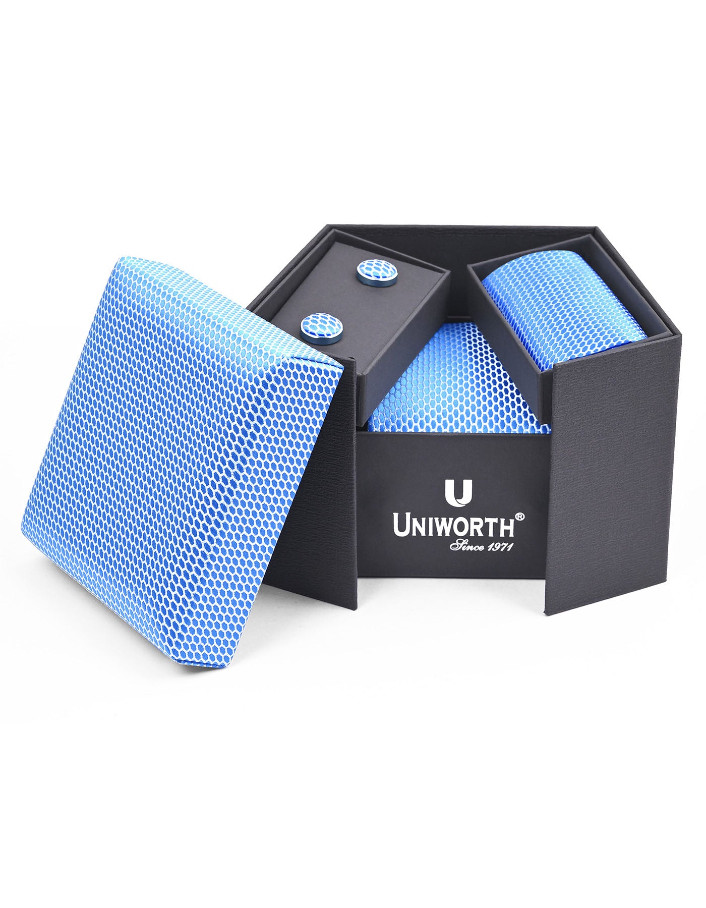 Blue Self Cufflink Tie Set