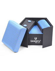 Blue Self Cufflink Tie Set