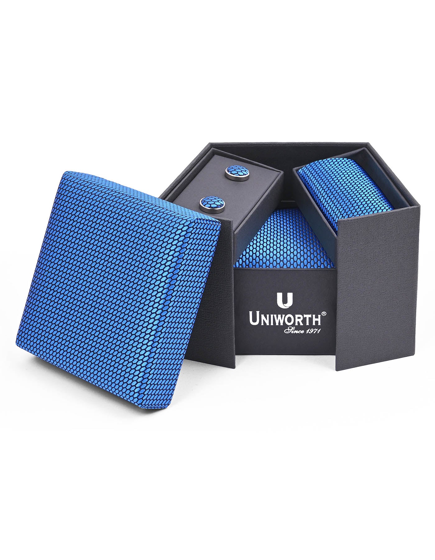 Blue Self Cufflink Tie Set