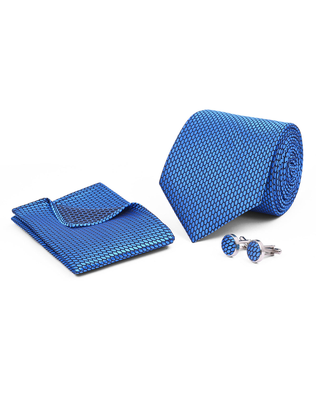 Blue Self Cufflink Tie Set