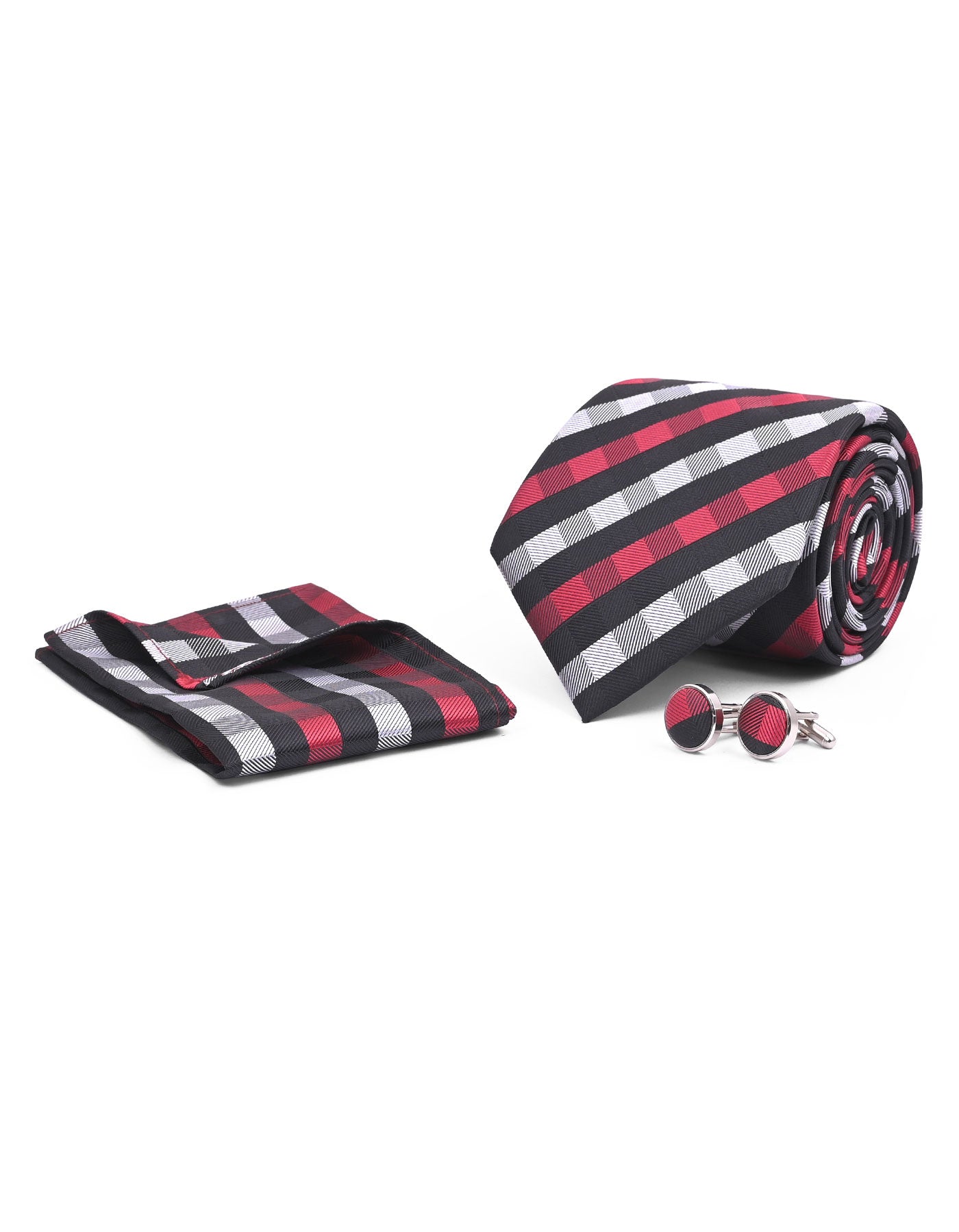 Grey Check Cufflink Tie Set