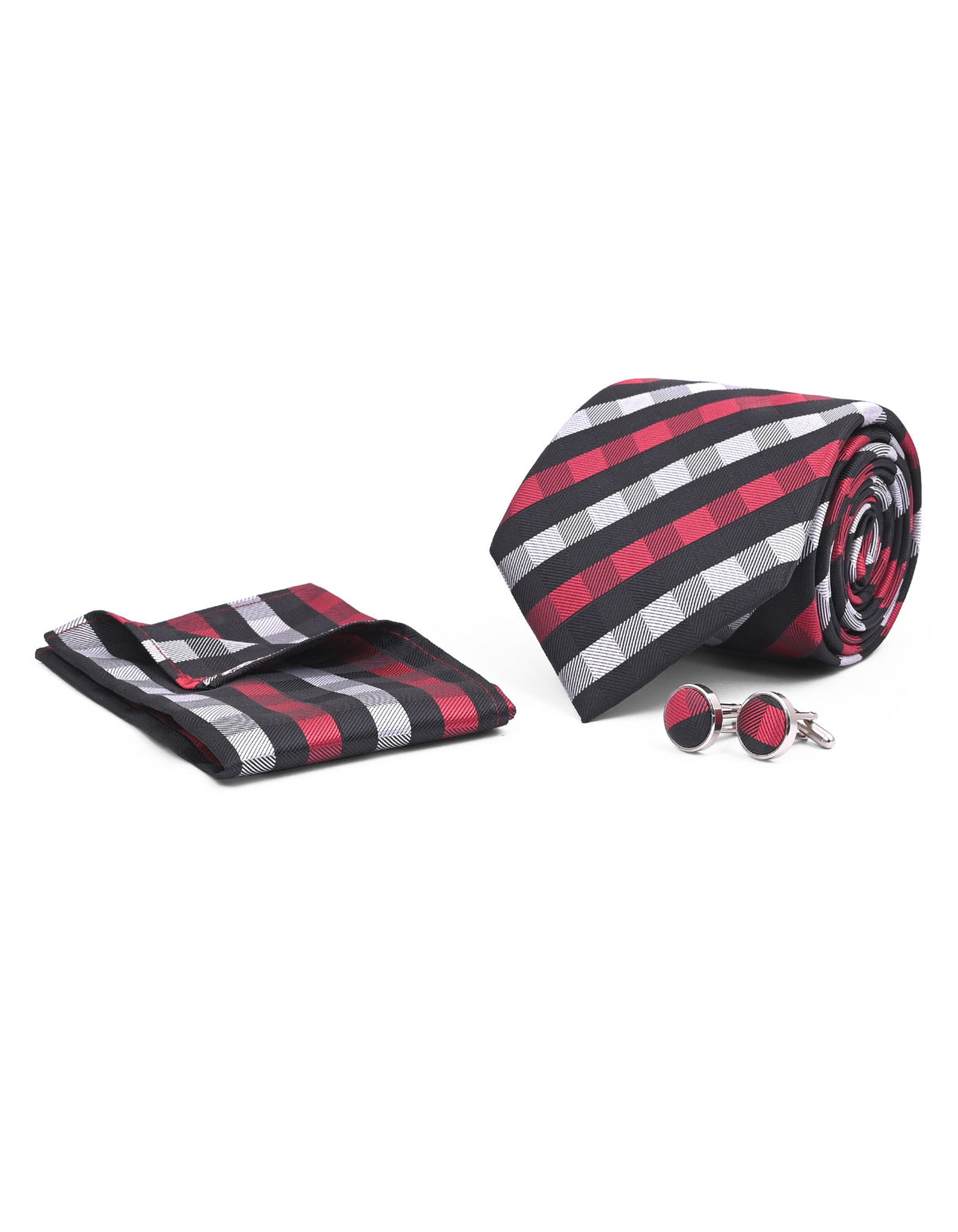 Grey Check Cufflink Tie Set