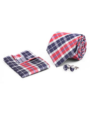 Red Check Cufflink Tie Set