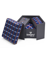 Navy Check Cufflink Tie Set