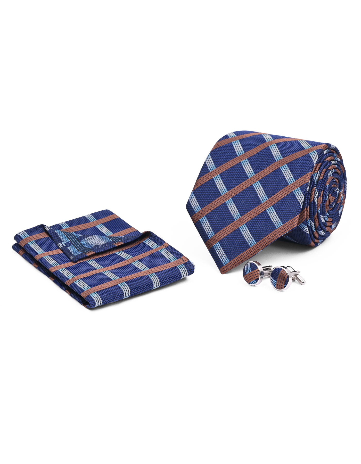 Navy Check Cufflink Tie Set
