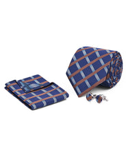 Navy Check Cufflink Tie Set