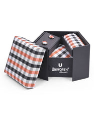 Orange Check Cufflink Tie Set