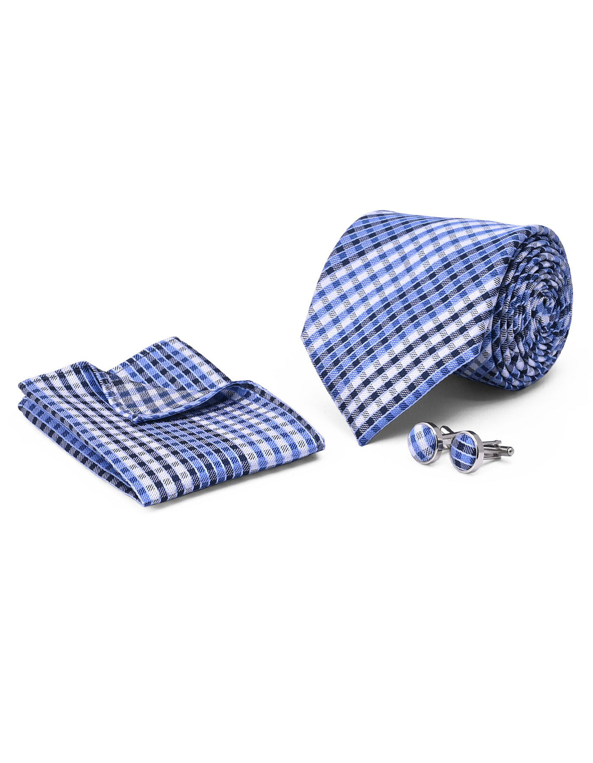 Blue Check Cufflink Tie Set