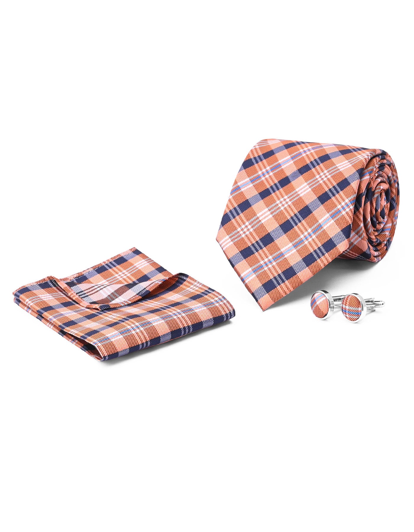 Orange Check Cufflink Tie Set