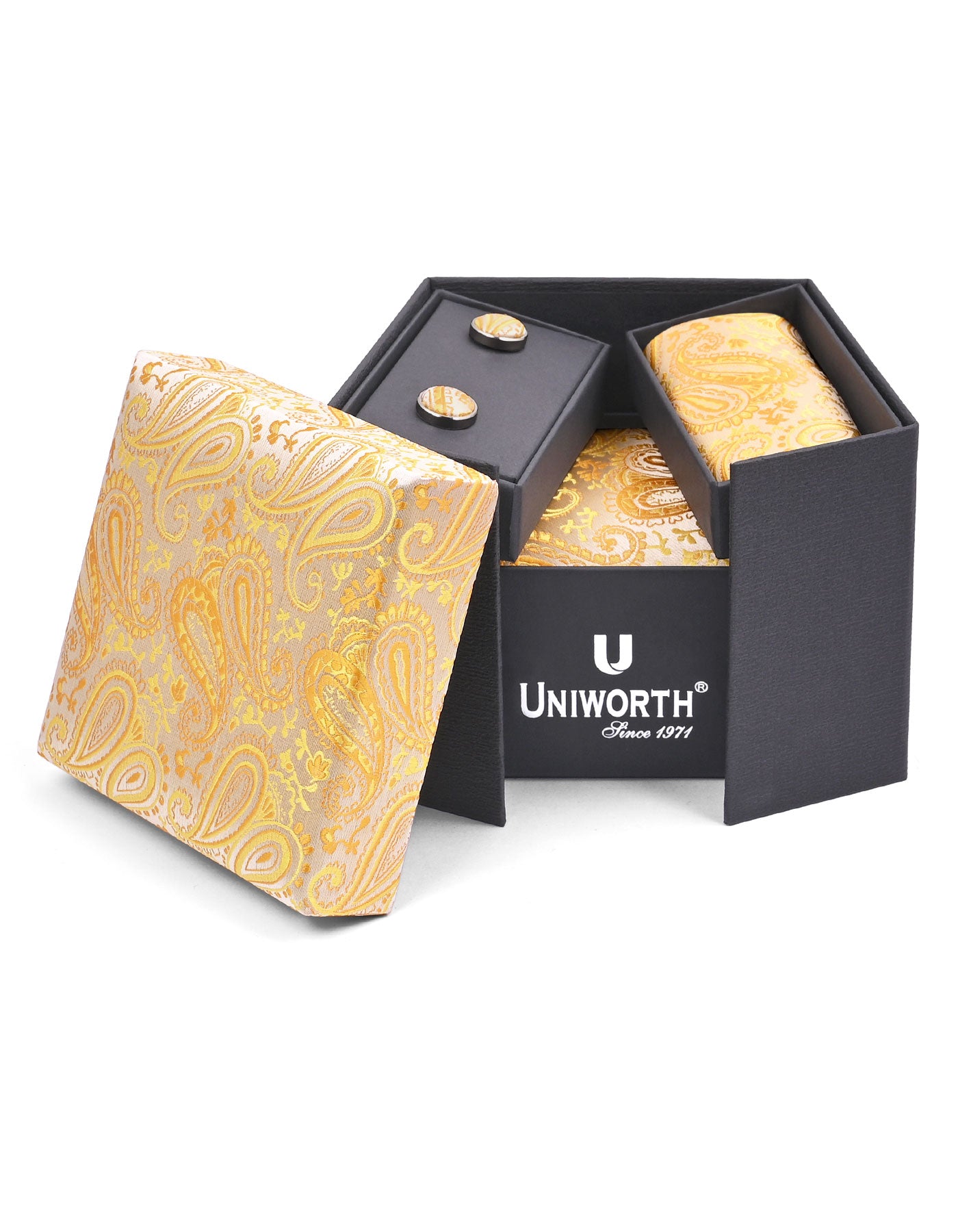 Orange Paisley Cufflink Tie Set