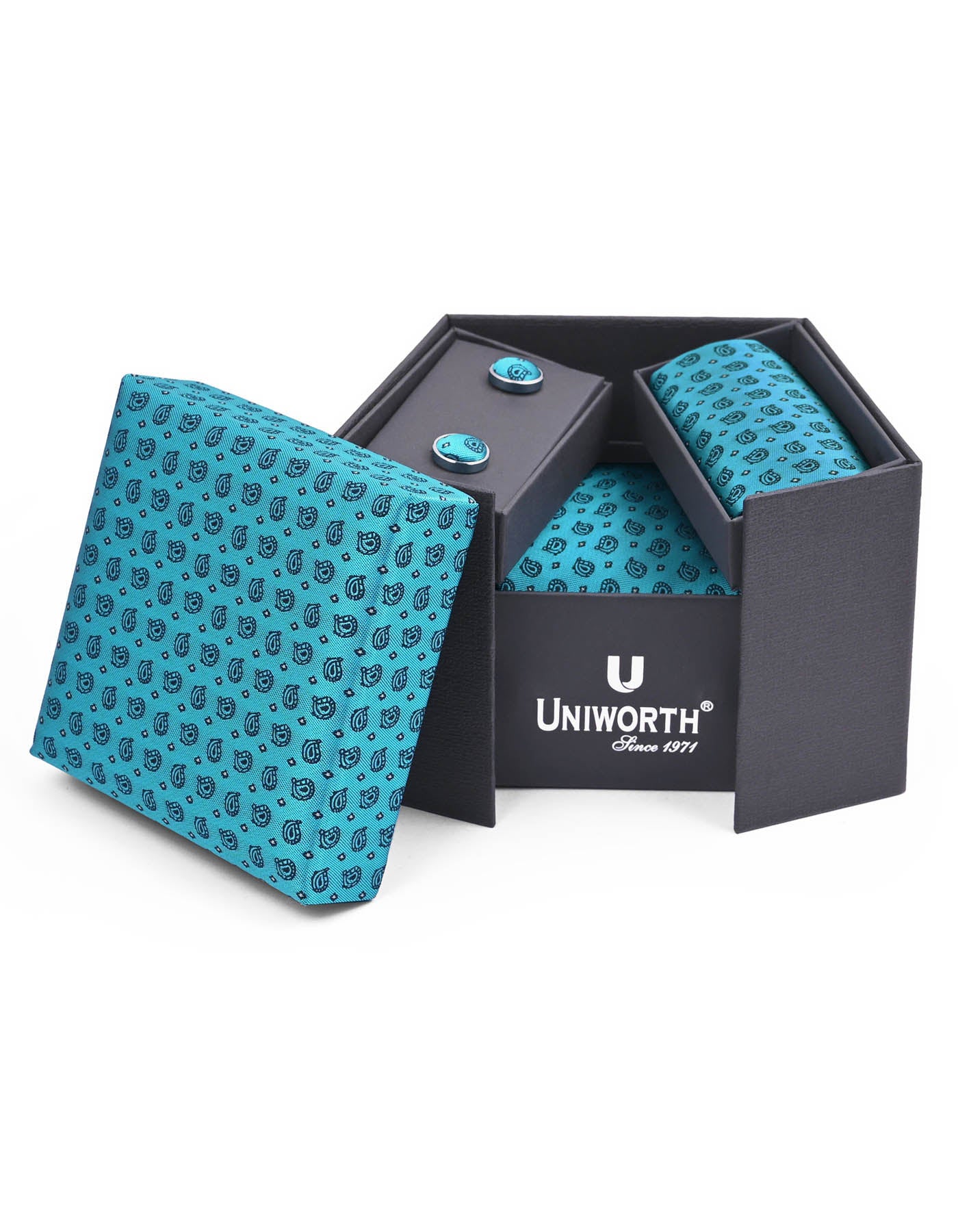 Turquoise Texture Cufflink Tie Set