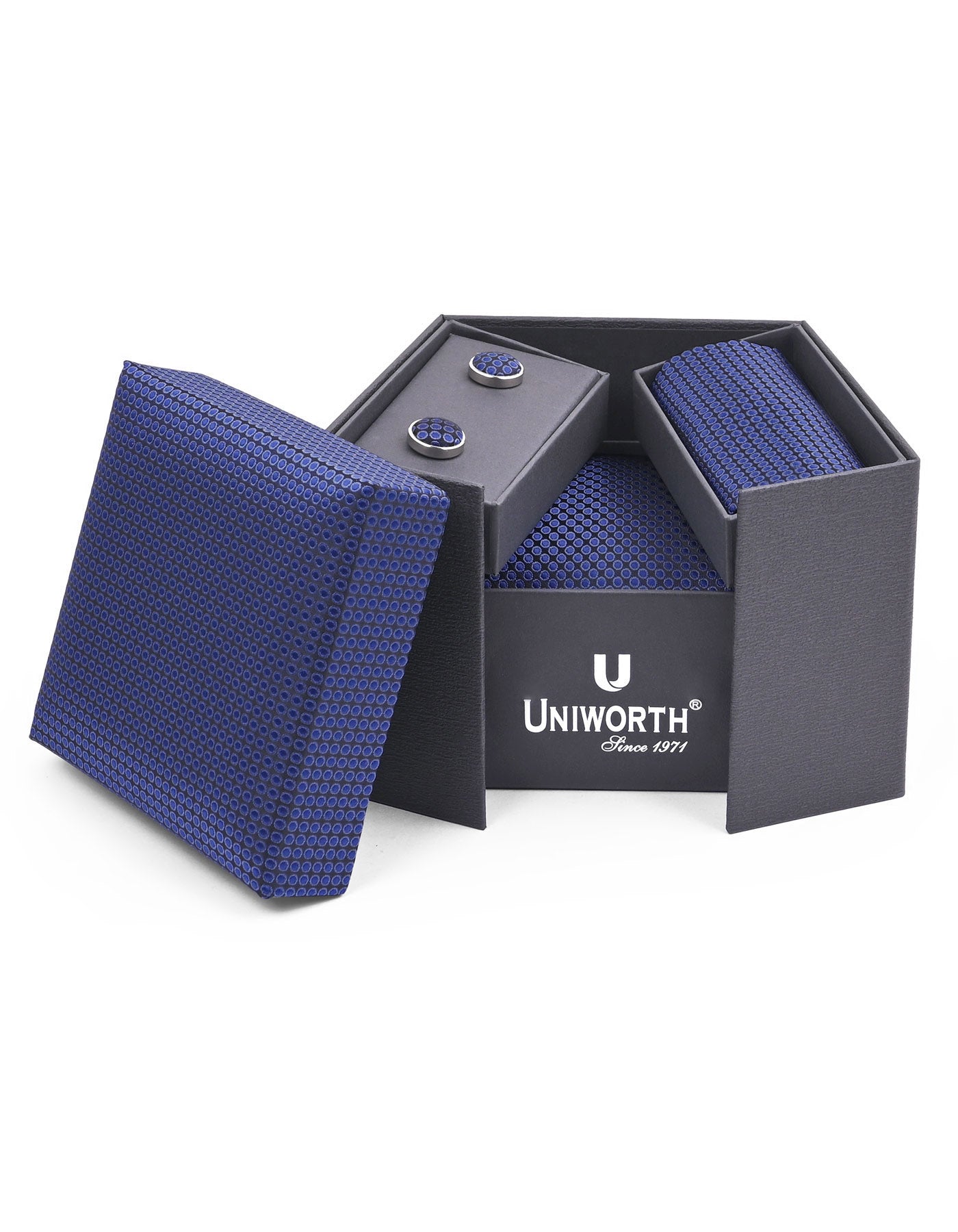 Navy Texture Cufflink Tie Set