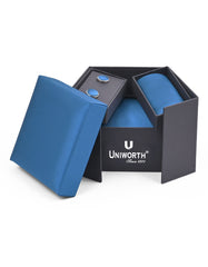 D Teal Plain Cufflink Tie Set