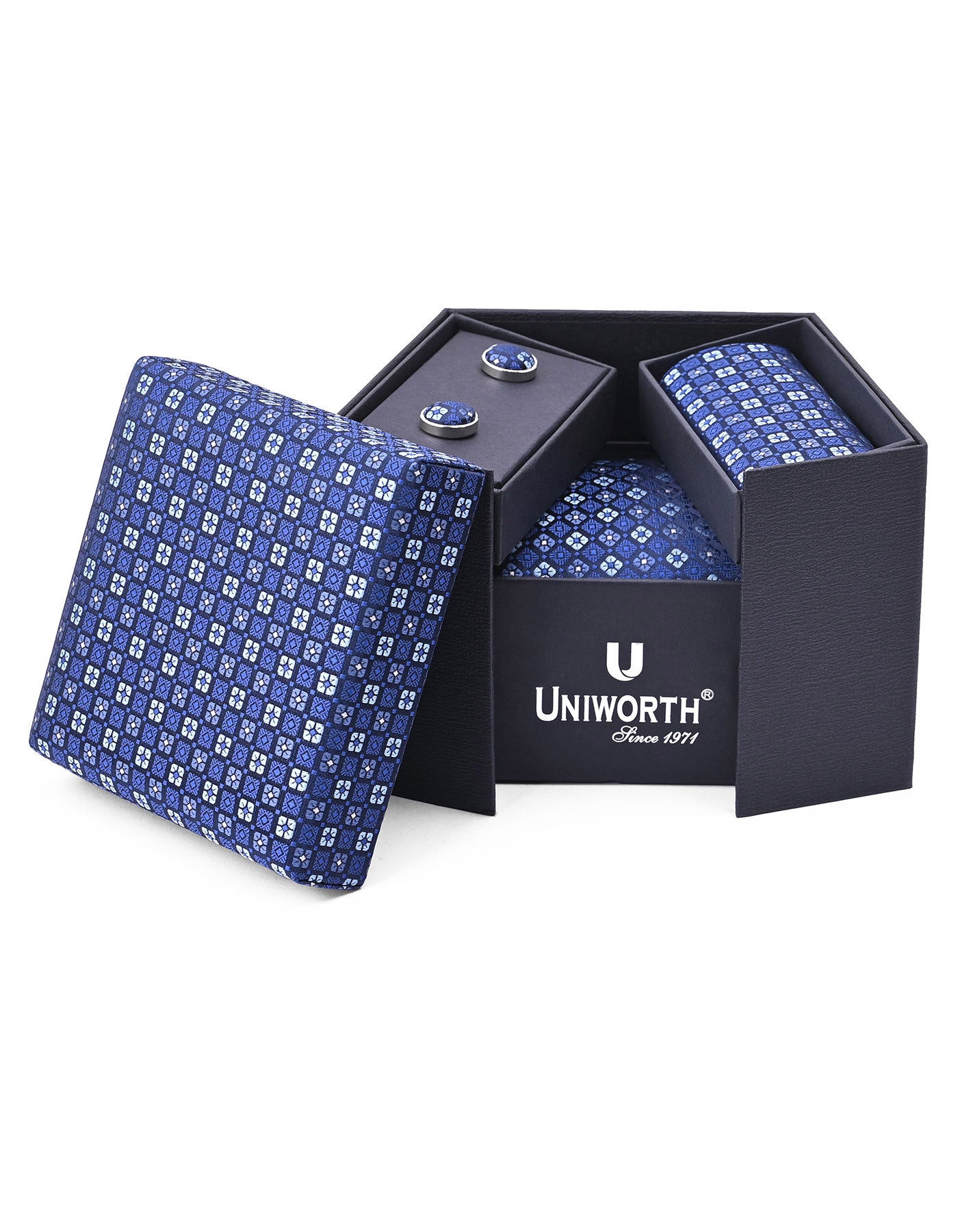 Navy Texture Cufflink Tie Set