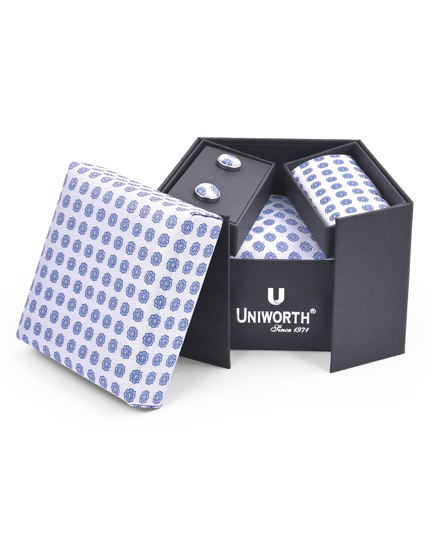 White Floral Cufflink Tie Set