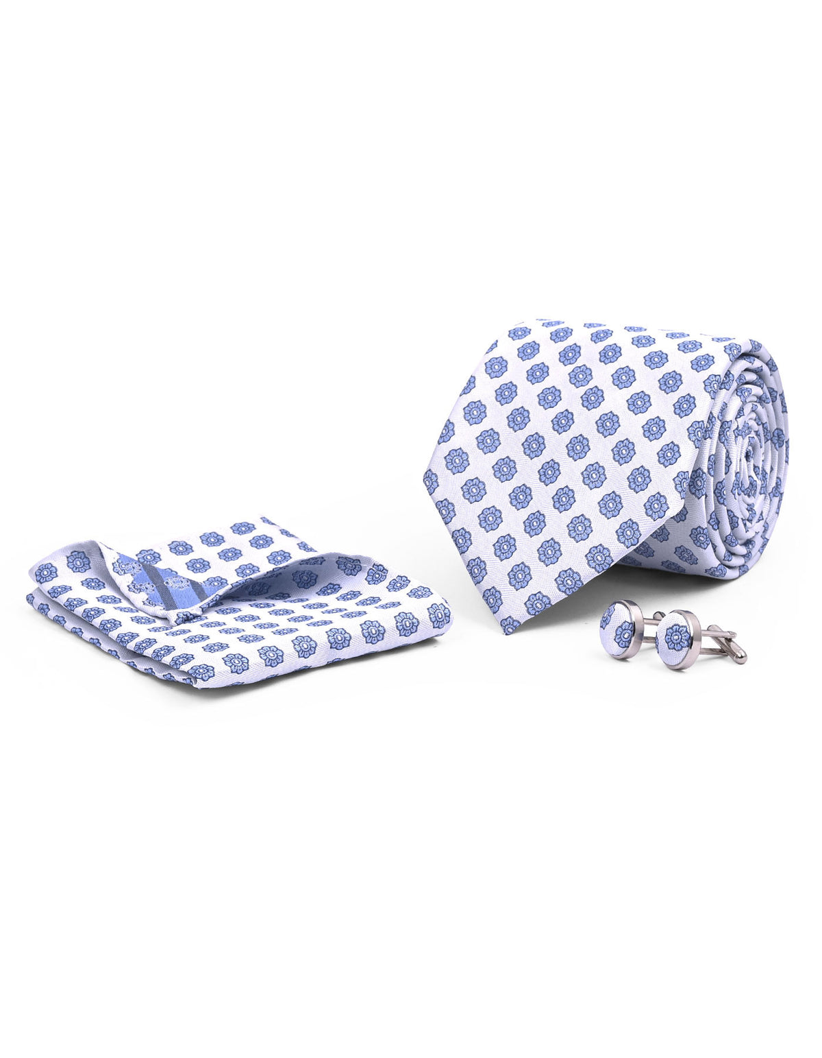 White Floral Cufflink Tie Set