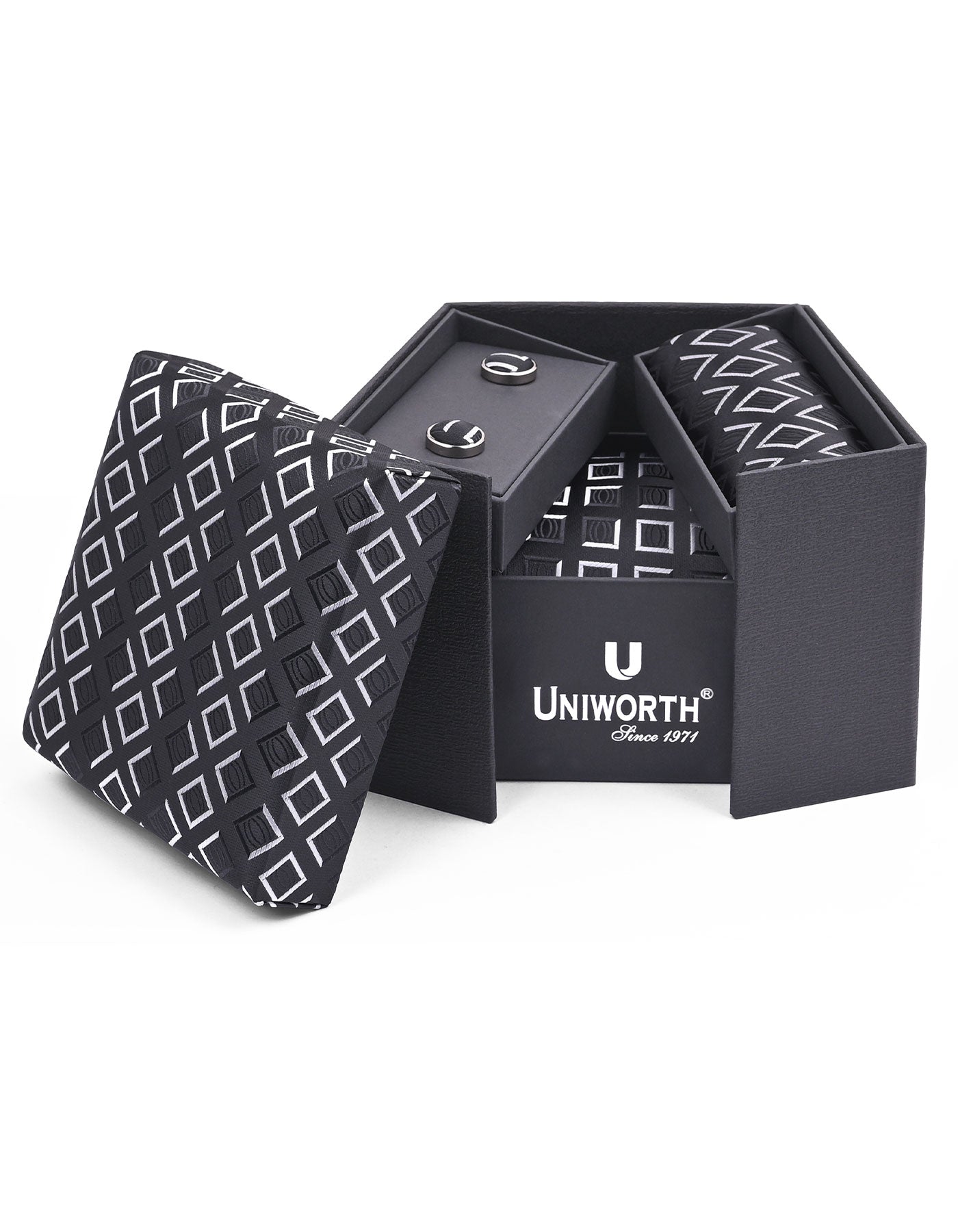 Black Texture Cufflink Tie Set