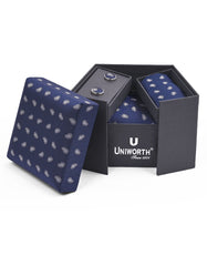 Navy Paisley Cufflink Tie Set