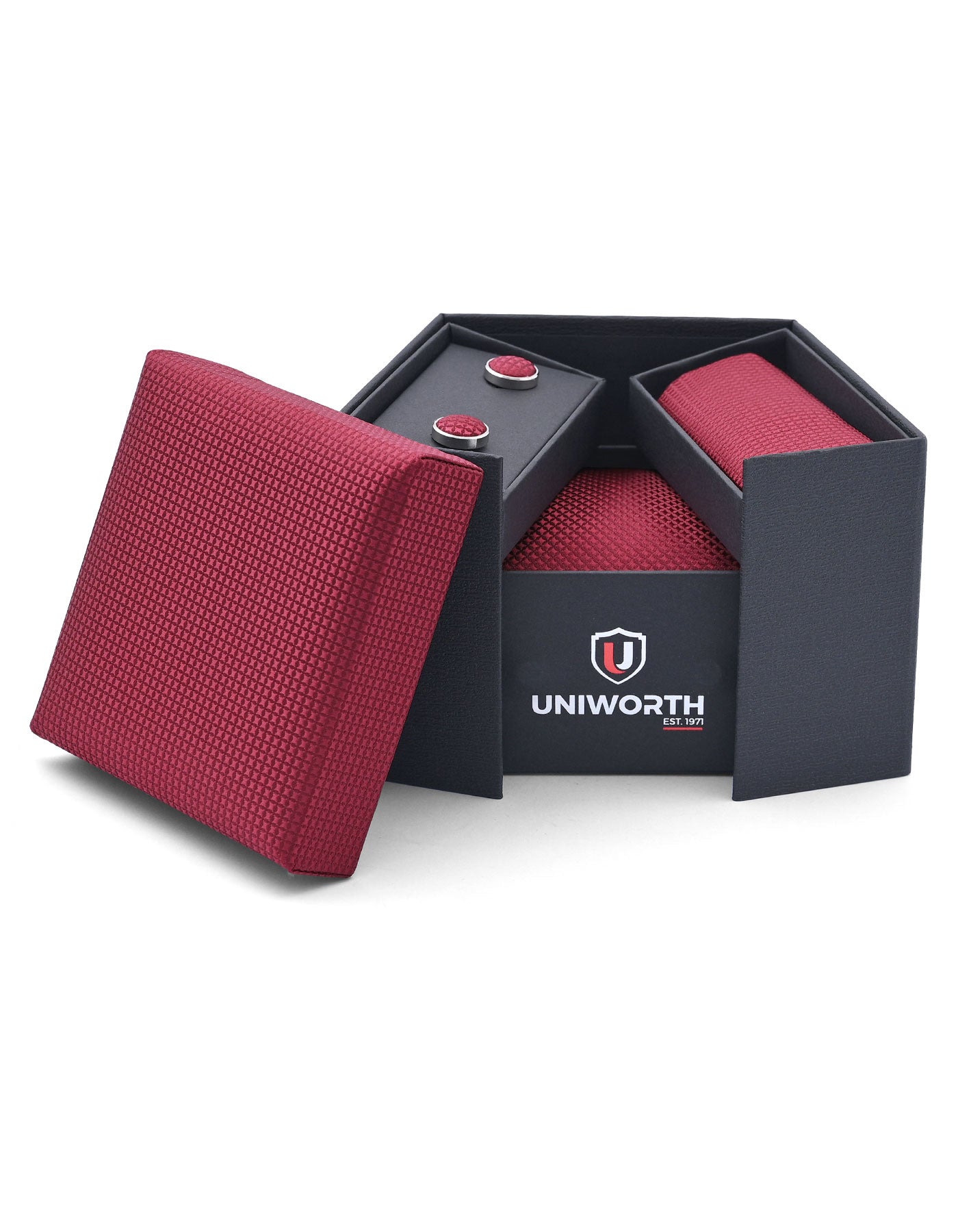 Maroon Geometric Cufflink Tie Set