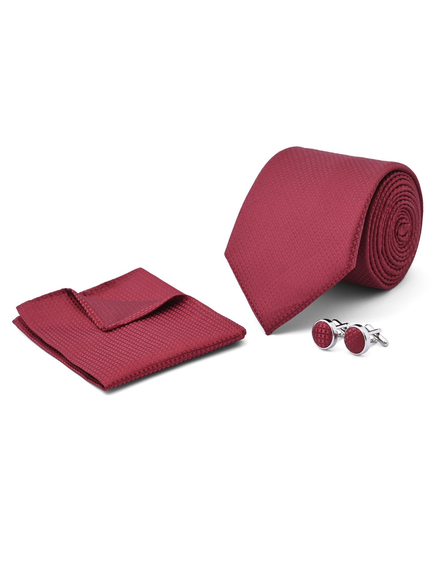 Maroon Geometric Cufflink Tie Set