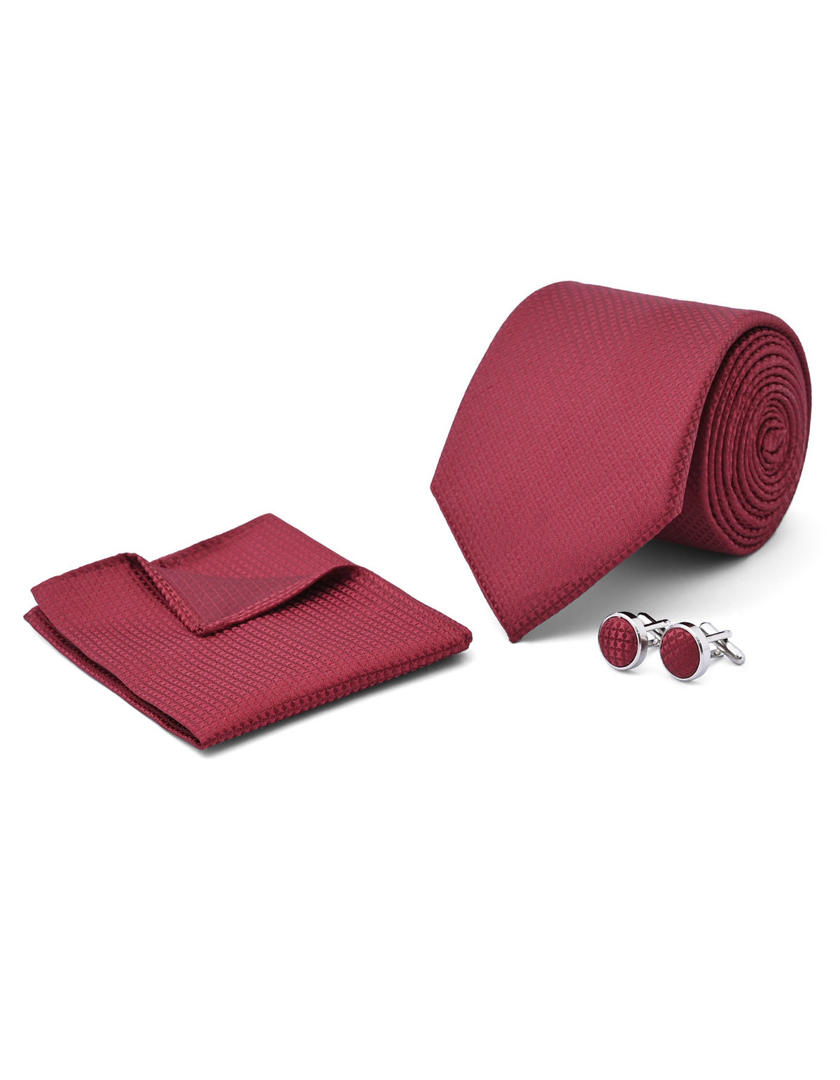 Maroon Geometric Cufflink Tie Set