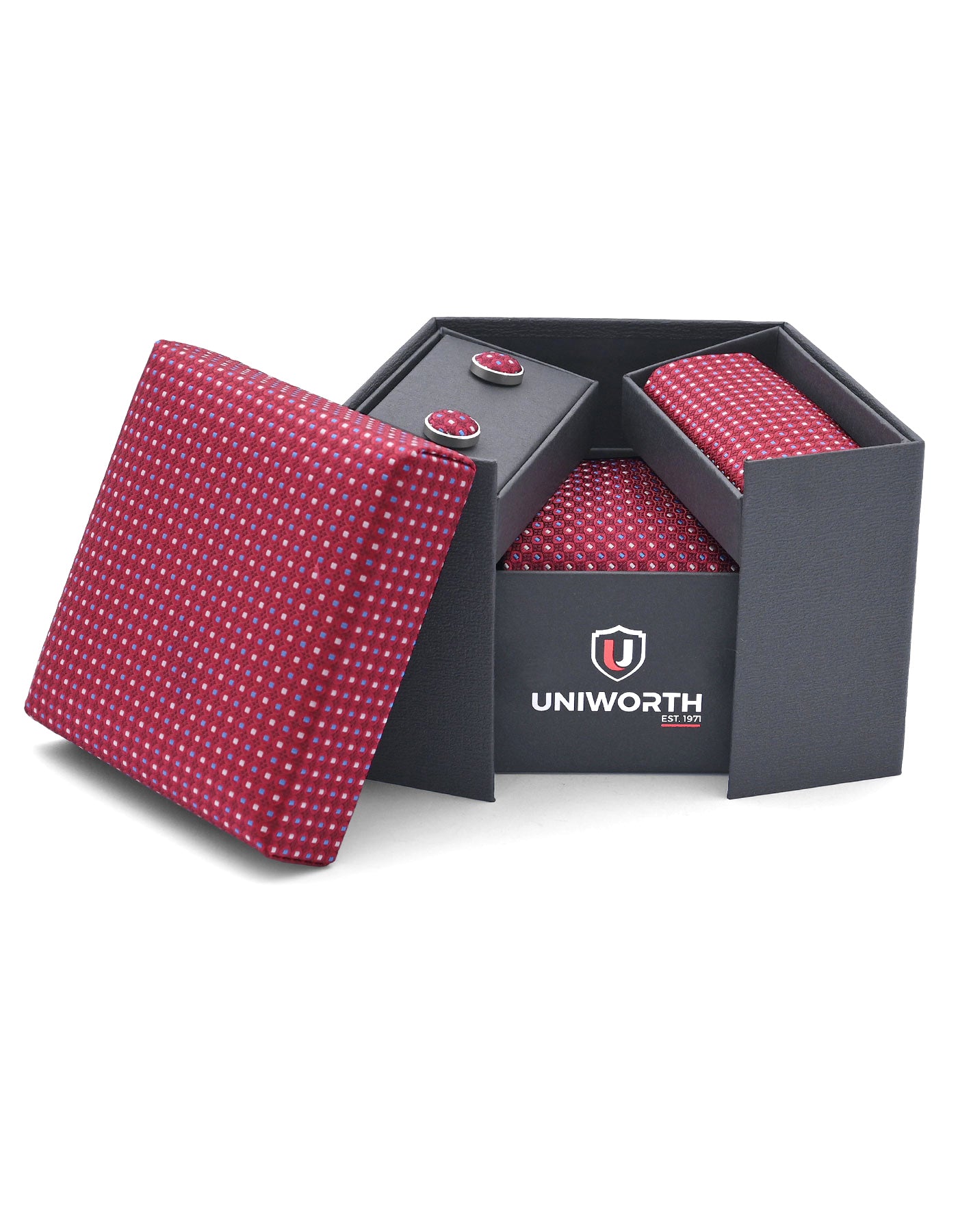 Maroon Geometric Cufflink Tie Set