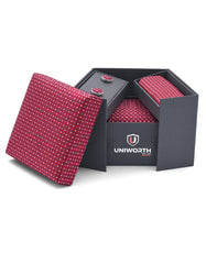 Maroon Geometric Cufflink Tie Set