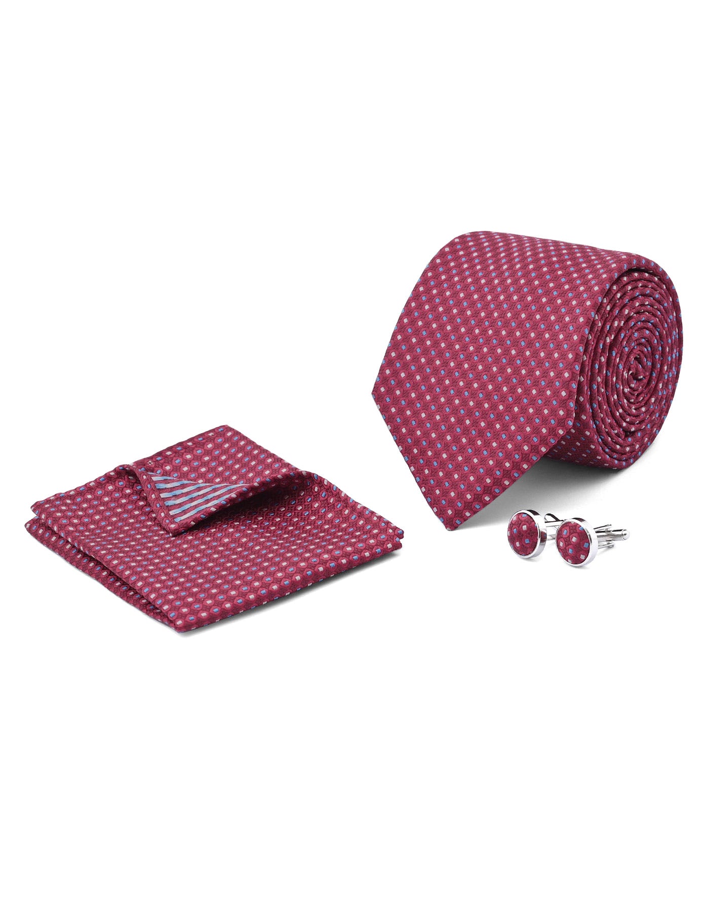 Maroon Geometric Cufflink Tie Set