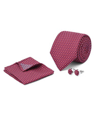 Maroon Geometric Cufflink Tie Set