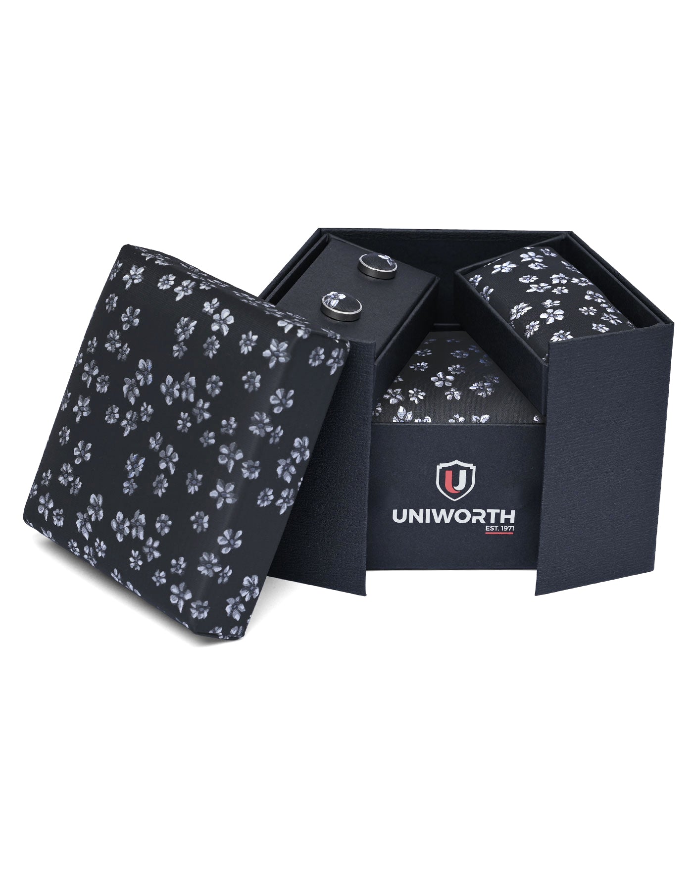 Black Floral Cufflink Tie Set
