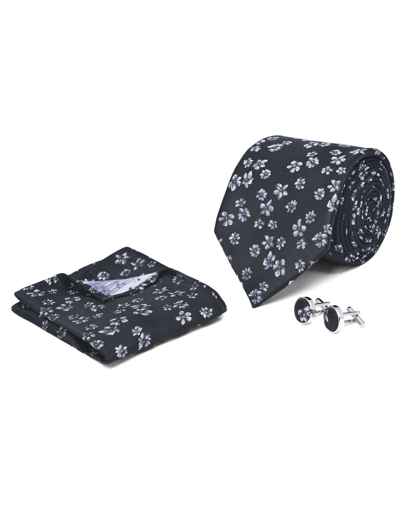 Black Floral Cufflink Tie Set