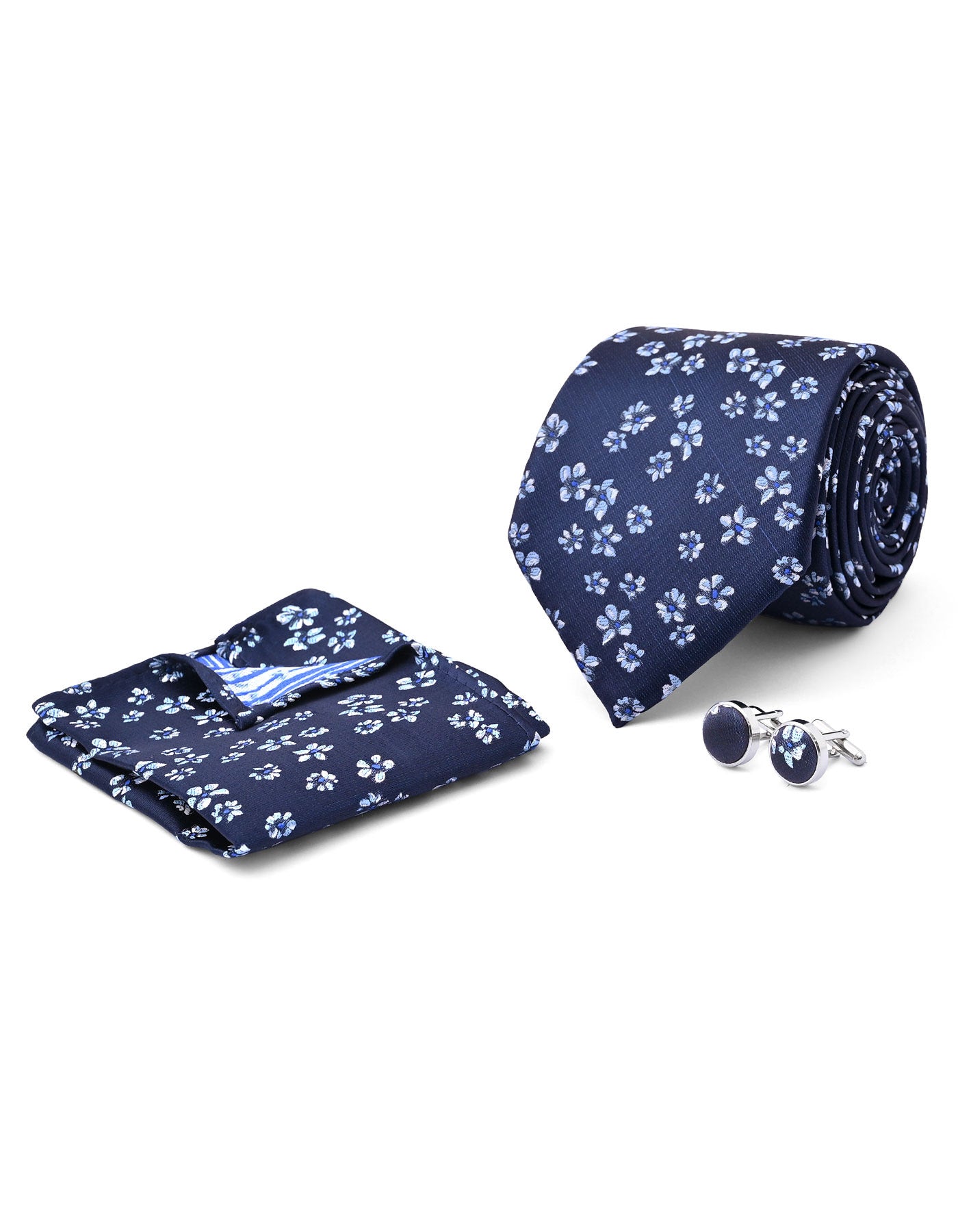 Blue Floral Cufflink Tie Set