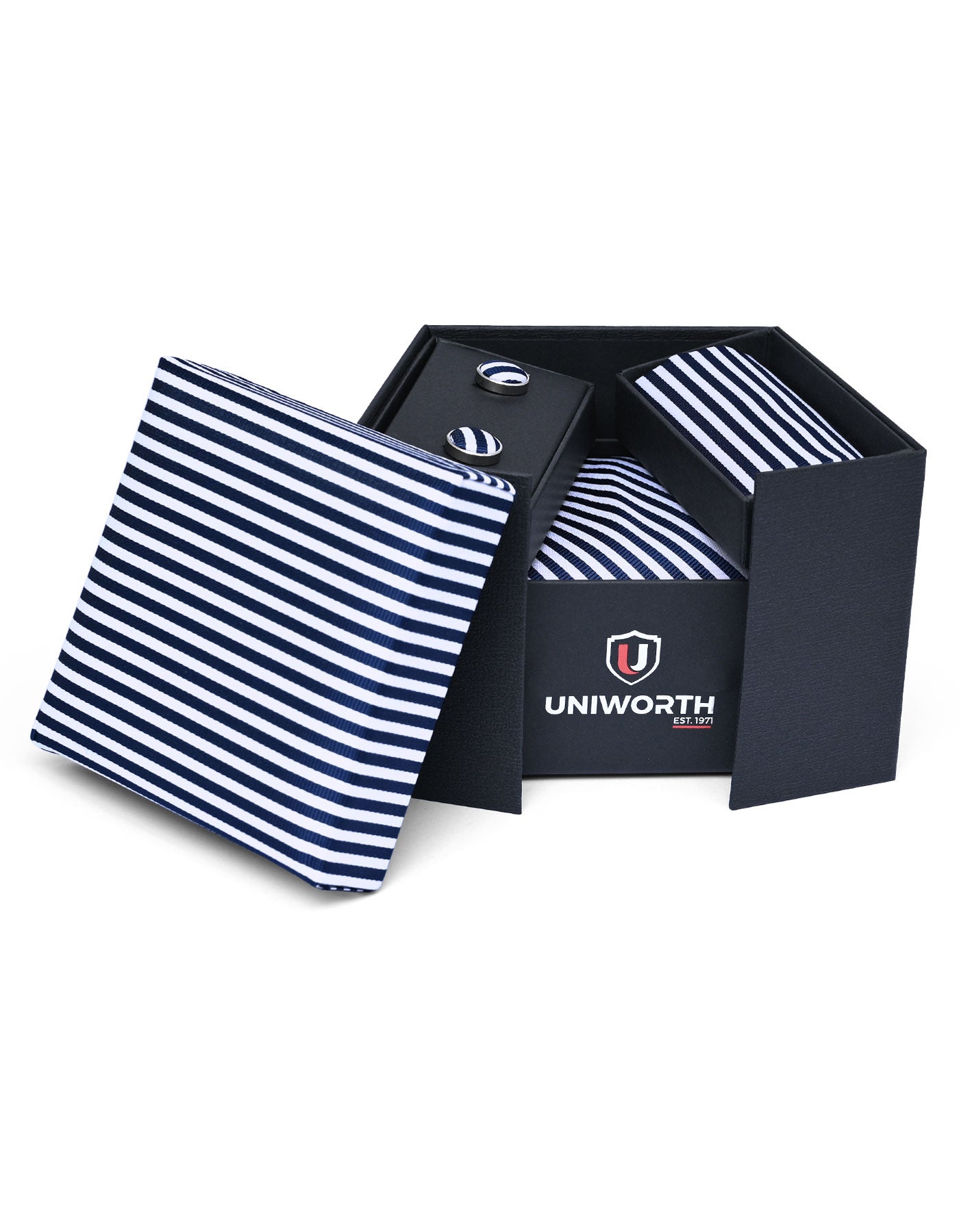Navy Stripe Cufflink Tie Set